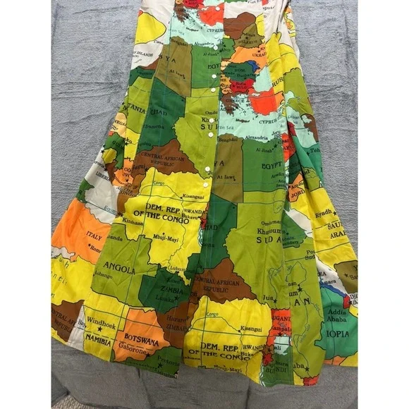 XPluswear Map Print Dress Women XL Multicolor Sleeveless Button Front Shirt - Picture 3 of 11